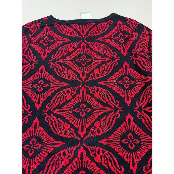 Joan Vass New York Sweater Tunic Size S Black Red Jacquard Asymmetrical Hem - Picture 7 of 12
